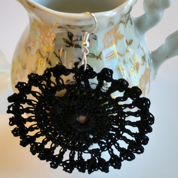🎆 Black Lace earrings lightweight Handmade Boho - Picture 2 of 2